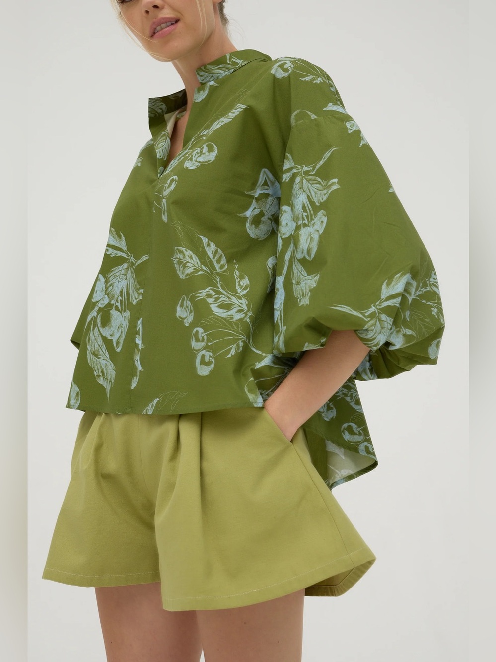 PERA LIMA Renata Blouse 100% Organic Cotton Green Size Large NWT